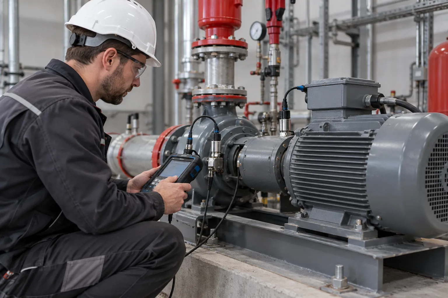 Maintenance technician diagnosing equipment
